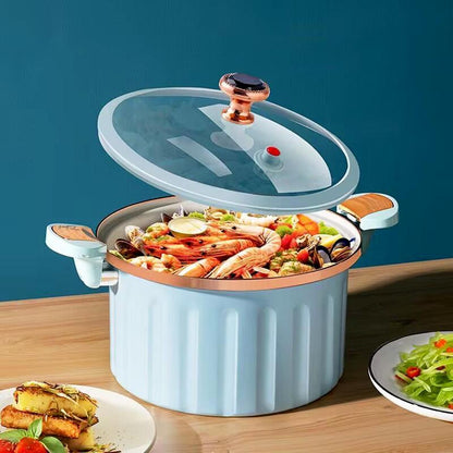 Non-Stick Enamel Micro Pressure Cooker, 2.11Gal Large Capacity Non-Stick Pan Pressure Cooker, Push-Pull Lock Pressure Cooker Soup Stew Pot Enamel Soup Pot Stainless Steel Cookware Oval Slow White