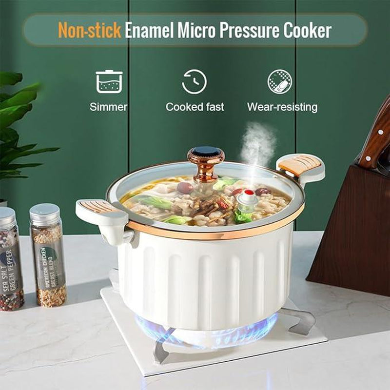 Non-Stick Enamel Micro Pressure Cooker, 2.11Gal Large Capacity Non-Stick Pan Pressure Cooker, Push-Pull Lock Pressure Cooker Soup Stew Pot Enamel Soup Pot Stainless Steel Cookware Oval Slow White
