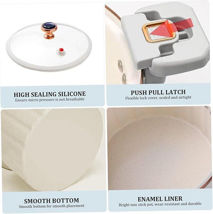 Non-Stick Enamel Micro Pressure Cooker, 2.11Gal Large Capacity Non-Stick Pan Pressure Cooker, Push-Pull Lock Pressure Cooker Soup Stew Pot Enamel Soup Pot Stainless Steel Cookware Oval Slow White