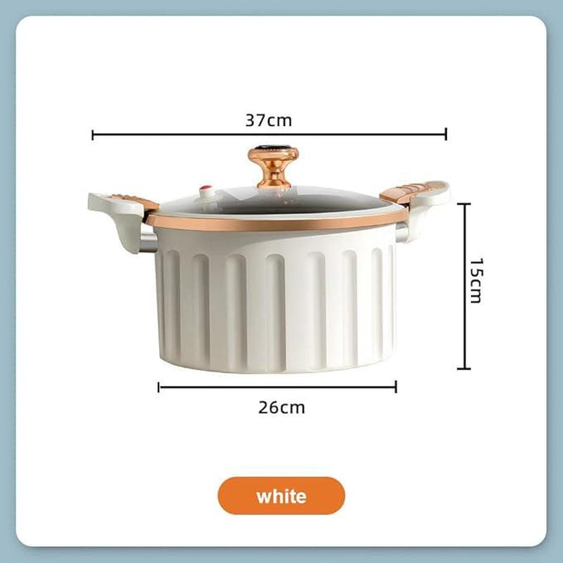Non-Stick Enamel Micro Pressure Cooker, 2.11Gal Large Capacity Non-Stick Pan Pressure Cooker, Push-Pull Lock Pressure Cooker Soup Stew Pot Enamel Soup Pot Stainless Steel Cookware Oval Slow White