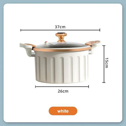 Non-Stick Enamel Micro Pressure Cooker, 2.11Gal Large Capacity Non-Stick Pan Pressure Cooker, Push-Pull Lock Pressure Cooker Soup Stew Pot Enamel Soup Pot Stainless Steel Cookware Oval Slow White