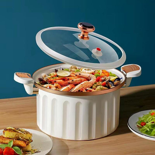 Non-Stick Enamel Micro Pressure Cooker, 2.11Gal Large Capacity Non-Stick Pan Pressure Cooker, Push-Pull Lock Pressure Cooker Soup Stew Pot Enamel Soup Pot Stainless Steel Cookware Oval Slow White