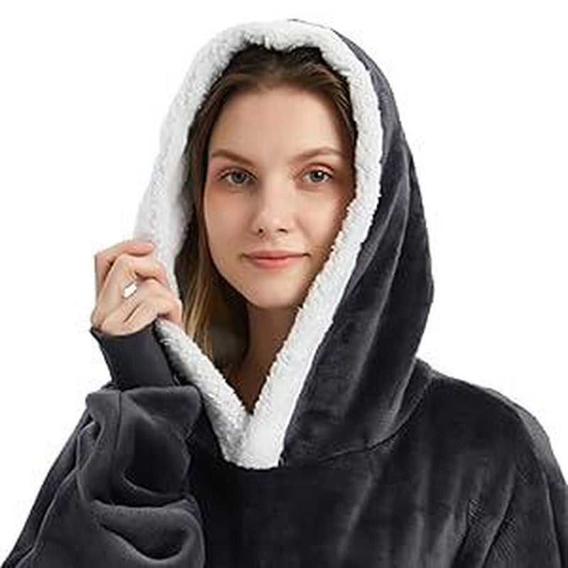 Cozywear - Wearable Blanket, Oversized Hoodie, Sweatshirts, Blanket, Sherpa Fleece Double Sided Luxury Hooded Blanket for Adults Men Women, Oversized Hoodie Blanket Womenswear Essential Sweaters Tops Underwear Lady Long Sleeve Vneck Winter Hoodie